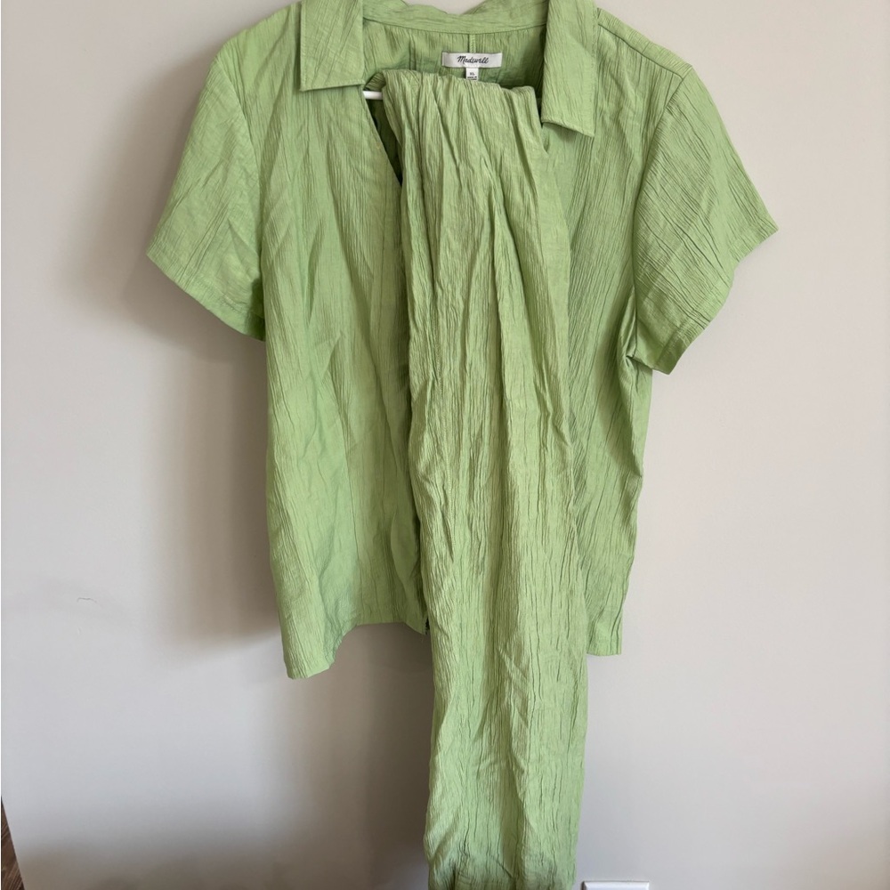 Light Green Short Sleeve Button Blouse and Pants SET